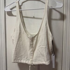 Stillwater Cream Button-Front Crop Top with Drawstring NWT